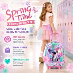 3PCS Rolling Backpack for Girls, Cute Kids Koala Wheeled Bookbag,Roller School Bag with Wheels for Elementary Preschool Travel