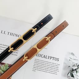 Double Sided PU Leather Belts Women Retro Metal Buckle Thin Waistband Female Dress Coat Pants Decorative Waist Straps