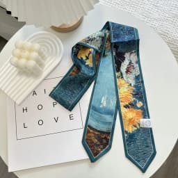 High-Grade Flower Print Long Silk Scarf Hair Band Ribbon Tied-up Hair Long Bow Vintage Satin Ribbon Hair Accessories For Women