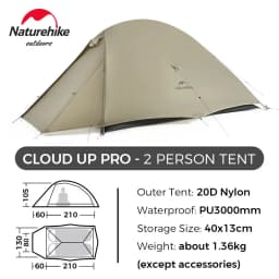 Naturehike Cloud Up Pro 1 2 3 Person Tent Outdoor Camping Tent Ultralight Waterproof Tent Free Standing Hiking Backpacking Tent