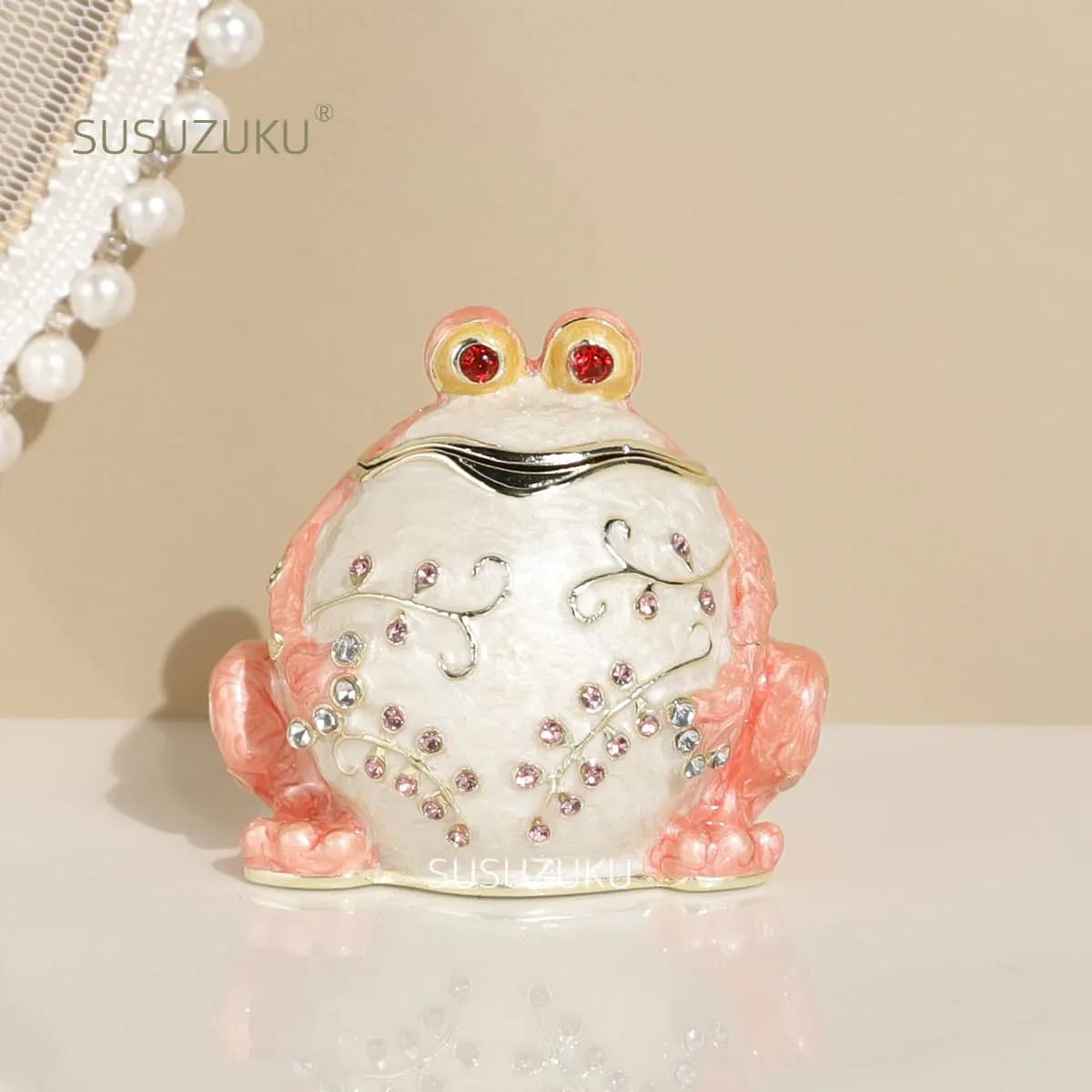 1pc Hand Painted Hinged Frog Trinket Jewelry Box Crystal Jeweled Small Cute Frog Animal Figurines Collectible