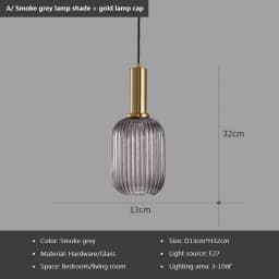 Glass Pendant Lights E27 Smoke Gray For Kitchen Restaurant Dining Table Living Room Bar Front Home Decor Hanging Lights