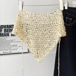 Ins Style Sequined Hollow Knitted Triangle Scarf Women Summer Travel Photo Atmosphere Versatile Casual Y2K Beanies Headband