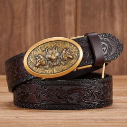 Wolf Designer Belt for Men Retro Automatic Buckle Arts and Crafts Belt Men Genuine Cow Leather Waist Band Honorable Strap