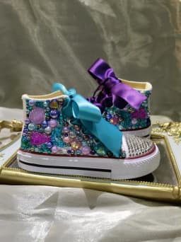 Dollbling Shell Simulation DIY Bling Handmade Shoes Canvas Mermaid Theme Kids High Top Pearls Sneakers Under the Sea Shoes