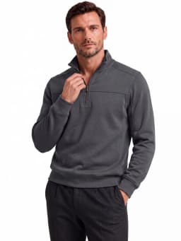 2026 Half Zip Mock Neck Cotton Sweatshirt Solid Color Casual Fall Winter Men Long Sleeve Pullover Warm Cozy Basic Jumper Male