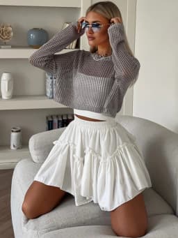 Spring Summer White Mini Skirt A-line High Waist Sexy Cute Ruffle Vintage Tennis Skirt Elastic Waist Tutu Short Skirts for Women