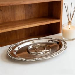 Vintage Embossed Silver Jewelry Tray Serving Platter for Necklace Earrings Rings Storage Organizer Table Decoration for Women