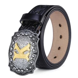 Western Belt Men Genuine Leather Belts for Men Women Cowboy Cowgirl Big Letters Buckle Gold Male Belts Long Black Brown Quality