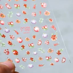 Lovely Red Fruit Strawberry Cherry Bowknot Love Heart Star Silk Ribbon 5D Nail Art Stickers Chic Self Adhesive Manicure Decal