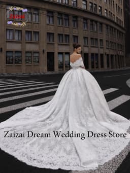 Customized Luxury Sequins Lace Applique Ball Gown Wedding Dress Off Shoulder Appliques Long Sleeve Bridal Gown Vestidos De Novia