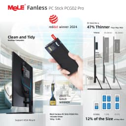 MeLE PCG02 Pro Fanless Stick PC N100 8GB 256GB , Reddot Winner Mini Computer Dual HDMI, WiFi5 Gigabit Ethernet, USB Type-C PD3.0