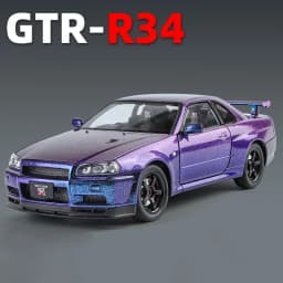 1:24 Nissan GTR R34 Skylin Fast & Furious Alloy Car Model Sound and Light Pull Back Children's Toy Collectibles Birthday gift