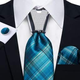 DiBanGu Business Plaid Black Solid Luxury Elegant Silk Ties for Men Designer Tie Buckle Handkerchief Cufflinks Wedding Accessory