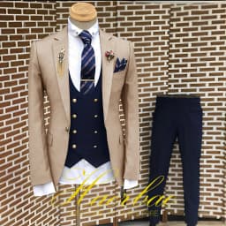 Men's Suit Business Jacket Dark Gray Jacket Navy Blue Vest Pants 3-Piece Set Slim Fit Wedding Tuxedo for Men