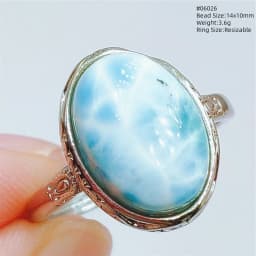 Natural Blue Larimar Adjustable Ring 925 Sterling Silver Larimar Gemstone Women Men Water Pattern AAAAA