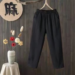 Summer Cotton Linen Loose Fit Thin High Waist Straight Leg Harem Pants for Women Korean Style Nine Points Trendy Trousers