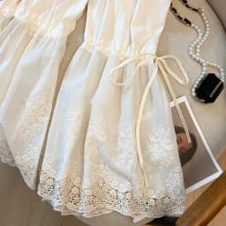 Maiden Series Wide Leg Pants with Belt Embroidered Lace Draping Feel Women's Style Base Nine Points Pants