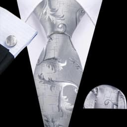 Barry.Wang Black White Gray Silver Men Tie Handkerchief Cufflinks Set Jacquard Necktie for Male Wedding Business Party Gift