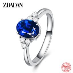 ZDADAN 925 Silver Round Sapphire Ring For Women Fashion Wedding Jewelry