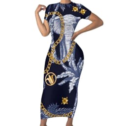 Retro Chains Bodycon Dress Summer Leopard Print Cute Maxi Dresses Women Short Sleeve Graphic Street Fashion Dress 3XL 4XL 5XL