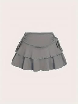 Plus Size Women's Ruffled Mini Skirt High Waist Tiered Layered Drawstring Casual Skirt