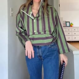 Casual Long Sleeved Hooded Pullover Vintage Collar Single Breasted High Waisted Blouses Fashion Stripes Loose Office Commute Top