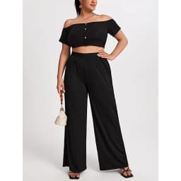 2026 Plus Size Women's Elastic Waist Wide Leg Pants With Pockets