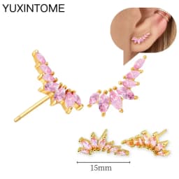 925 Sterling Silver Needle Pink Crystal Heart Hoop Earrings for Women Fashion Geometric Pendant Earrings Luxury Jewelry Gifts