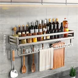 Aluminum Wall-Mounted Spice Rack Multifunctional Item Shelf Kitchen Tools Hooks Kitchen Condiment Storage Rack