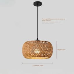 Rustic Braided Rope Lampshade Pendant Lights Handmade Bamboo Rattan Wicker Hanging Lamp for Kitchen Living Room Bedroom Corridor