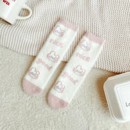 Sweet Pink Rabbits Bowknot Imitation Mink Socks Winter Plush Warm Home Sleeping Socks Ins Japanese Cartoon Cute Furry Tube Socks