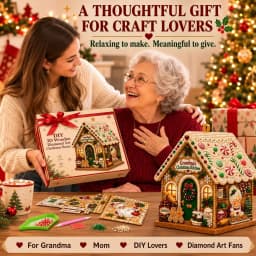 DIY Pearl Art Christmas House Diamond Painting Kit Gingerbread House Shape Xmas Hanging Ornament Set for Home Holiday Decor Gift
