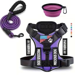 Service Dog Harness & Leash Set with 1pc Folding Bowl Reflective Adjustable Dog Vest Harness Soft Oxford Pet Harness For Small M