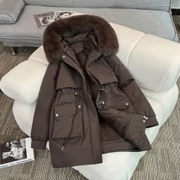 Women's Mid-Length Cotton Jacket Winter Thick Warm Fleece-Lined Waist-Cinching Fashionable Trendy Zipper Pocket