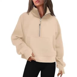 Women's Autumn/Winter Half-Zip Stand Collar Sweatshirt Casual Versatile Long Sleeve Hoodies Pullover