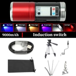 Portable LED Fishing Flashlight Torch Blue Ultraviolet White Yellow Light Waterproof USB Rechargeable Camping Lamp with Bracket