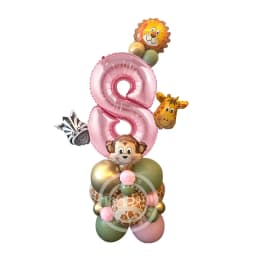 31pcs Wild Animal Pink Balloon Tower with 1-9 Number Balloon for Girl's Wild One Themed Birthday Jungle Safari Party Decoration