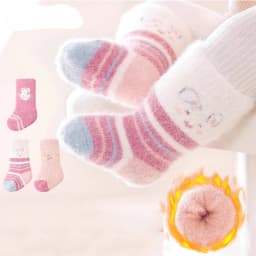 3 Pairs Winter Thicken Baby Socks Cute Rabbit Bear Plush Middle Tube Socks For Newborn Warm Boy Girl Long Socks