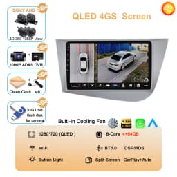 Car Radio Android 16 Navigation GPS Carplay For Seat Leon 2 MK2 2005-2012 Multimedia Video Player Stereo DSP 360 Camera Wifi 4G