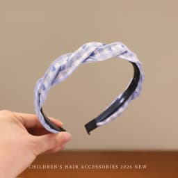 2026 New Preppy Style Gingham Braided Headband for Girls Blue Plaid Soft No Slip Hair Accessories for Toddler Kids Fashion Gift