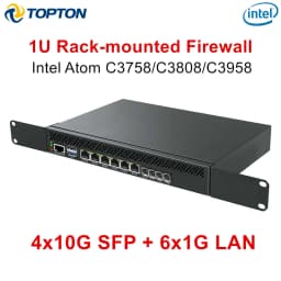 Topton 4*10G SFP 1U Rack Mounted NAS Mini PC Intel Atom C3758 C3808 C3958 6*1G LAN DDR4 NVMe PfSense OPNsense Firewall PC Server