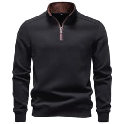 AIOPESON Men's Half Zip Pullover Stand Collar Solid Color Warm Cozy Long Sleeve Sweatshirt Autumn Winter Casual Lightweight Tops