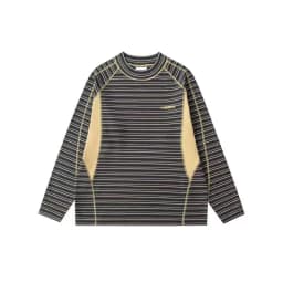 Modern Retro Striped Thickened Warm Long Sleeve round Neck Base Shirt Couple Matching Flocking Slim Fit Polyester Blend Sweat...