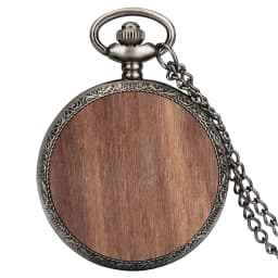 Walnut/Beech Wood Slice Decor Quartz Pocket Watch Grey Black Alloy Metal Watch Case Arabic Numerals Dial Pendant Necklace Watch