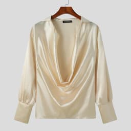 Men Shirt Solid Color V Neck Long Sleeve Satin Male Irregular Shirts Loose Streetwear 2023 Fashion Casual Camisas S-5XL INCERUN