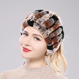 One Set Women Real Rex Rabbit Fur Cuff+Headband Winter Warmer Hat Arm Wrist Sleeve Gloves Female Real Fur Cap+Elastic Wristband