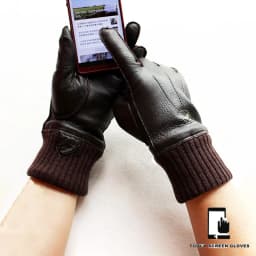 Men's Deer Skin Gloves Touch Screen Leather Thickened Winter Warm Ribbed Sleeves Aviation Motorcycle Riding Gloves