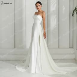 BEPEITHY Customized Mermaid Ivory Satin Wedding Dresses For Women 2026 Classic Strapless Plus Size Bridal Gown With Train