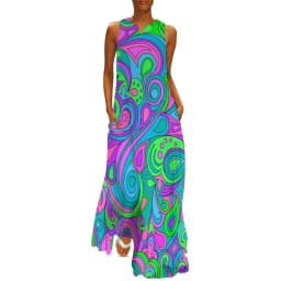 Retro Psychedelic Op Art Dress Black White Circles Night Club Maxi Dress Street Wear Bohemia Long Dresses Summer V Neck Vestidos